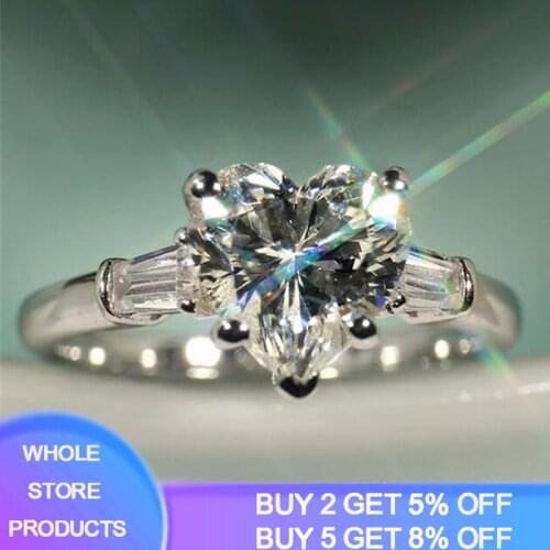 YANHUI Romantic Big 10mm Heart Zircon Rings For Women Female Cute Finger Rings Birthday Gift For Girlfriend Silver 925 Jewelry