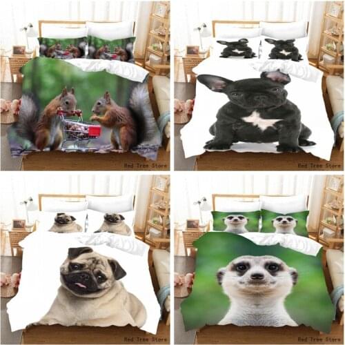 Squirrel Bulldog Bed Cover Set Animal 3D Print Twin size bedding duvet cover 240x220 Quilt Comforters Kids Bed Linen Euro Style