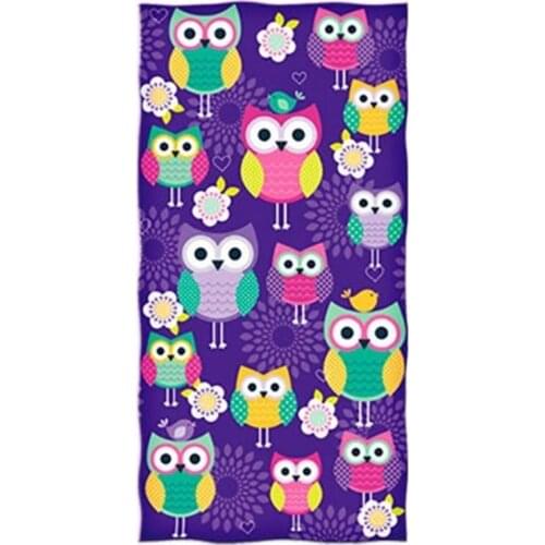 Colorful Cartoon Owl Design Kitchen Towel Microfiber Lovely Owls Beach Spa Towels for Swimmers Purple Kids Pool Towels Shower