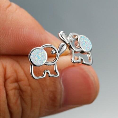 Cute Animal Hollow Elephant Imitation Opal Stud Earrings for Girl Statement Jewelry Accessories Fashion Women Earrings 2021