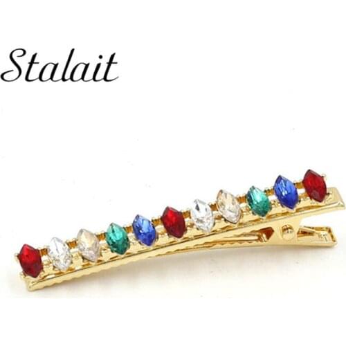 Fashion Rhinestone Colorful Leaf Hairpin Gold Color Metal Hair Clip Barrettes For Women Crystal Hair Jewelry Hair Accessories