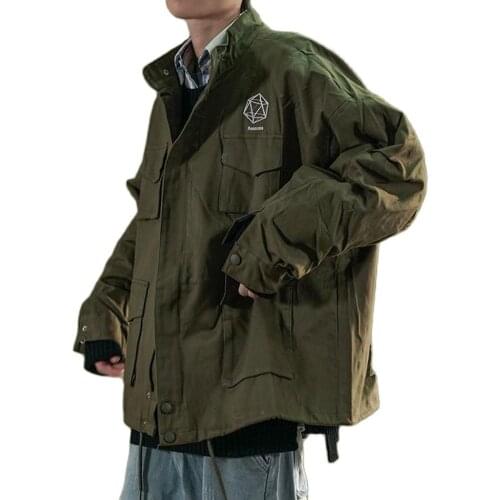 2021 Spring Autumn Men Cargo Jacket Fashion Chic Multi Pockets Cotton Coat Casual Loose Japan Style Outwear