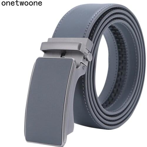 Famous Brand Belt Men Top Quality Genuine Luxury Leather Belts for Men Strap Male Metal Automatic Buckle 3.5cm Gray Belt