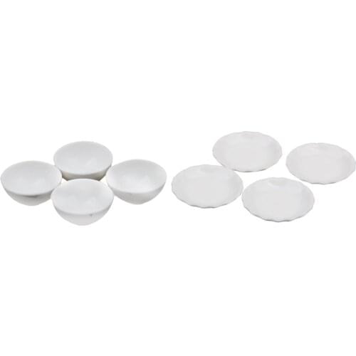 Set of 8pcs 1/12 Dollhouse Miniature White Bowls Dishes Plate Tableware Kit with smooth surface for your dollhouse