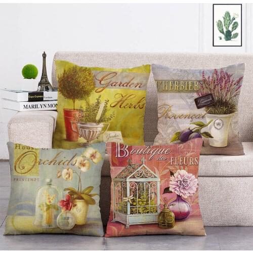 Flower And Grass Cushion Cover Cotton Linen Decorative Pillowcase Chair Seat Square 45x45 Pillow Cover Home Living Textile T336