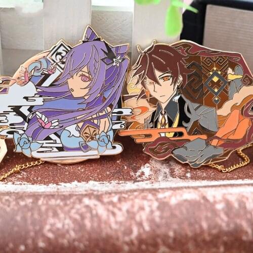 New Genshin Impact Pin Zhong Li Zhongli Ke Qing Metal Badge Brooch Pins Pendant Bags Decorations Cosplay Game