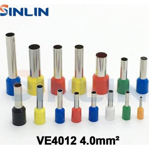 1000pcs/lot Crimp Terminal VE4012 tube pre insulating terminal Bootlace Ferrules AWG 12 4.0mm^2 Brass Lead length 12mm