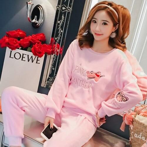 Autumn Winter Warm Flannel Women Pyjamas Sets Thick Coral Velvet Long Sleeve Cartoon Sleepwear Thin Flannel Pajamas Set for Girl