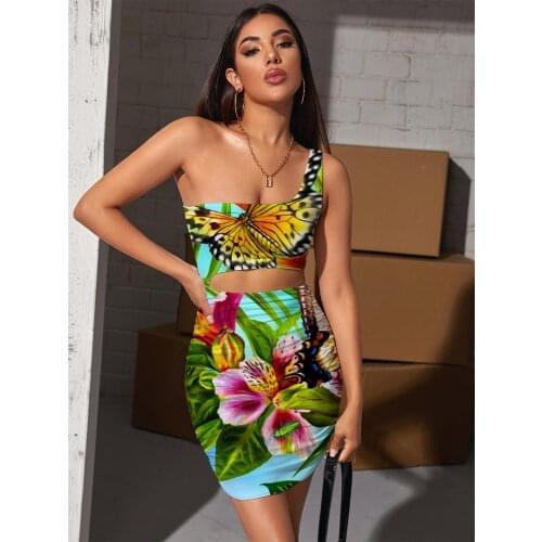 Giyu Brand Butterfly Dress Women Flower 3d Print Animal Pleating Colorful Hollow out Dresses Womens Clothing Club Short