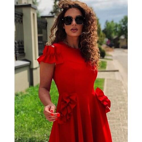 London Ruffles Scuba Skater Dress Red/Yellow Ruched Flowy Dress Frilled Cold Shoulder Party Dress Structure Princess Event Dress