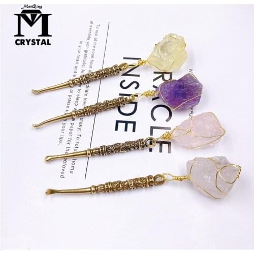 Natural Crystal Stone Brass Portable Ear Cleaner Ear Cleaning Remover Ear Curette Spiral Ear Spoon Earpick Cleaning Tools