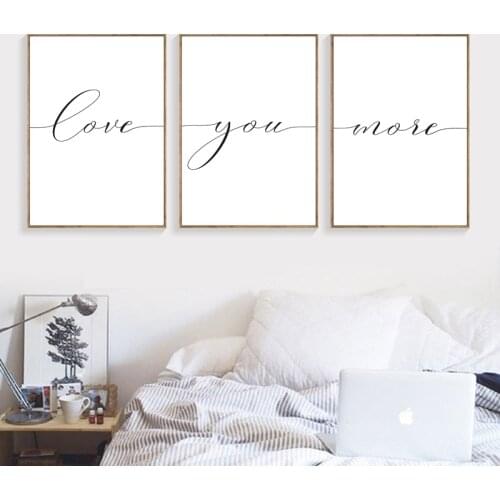 Love You More Romantic Quote Posters and Prints Bedroom Wall Art Decor Lovely Words Art Canvas Painting Pictures Wedding Gifts