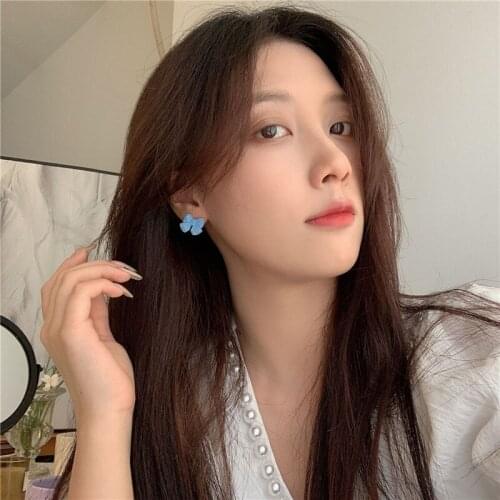Simple Elegant S925 Needle Blue Bow Stud Earring For Women Cute Lovely Sweet Girl Student Jewelry Accessories