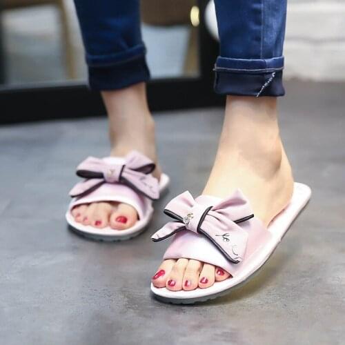 Woman Summer Butterfly-knot Flat Slippers Anti-slip Indoor Silk Sandals Casual Seaside Shoes Zapatos De Mujer