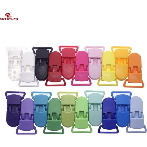 Sutoyuen 100pcs Hot D Shape Kam Plastic Baby Pacifier Clips Plastic Soother Dummy Chain Holder Clips for 20mm Ribbon
