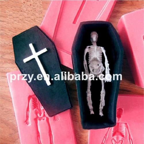 Halloween decoration 3D Skull coffin cross fondant cake mold silicone chocolate tool