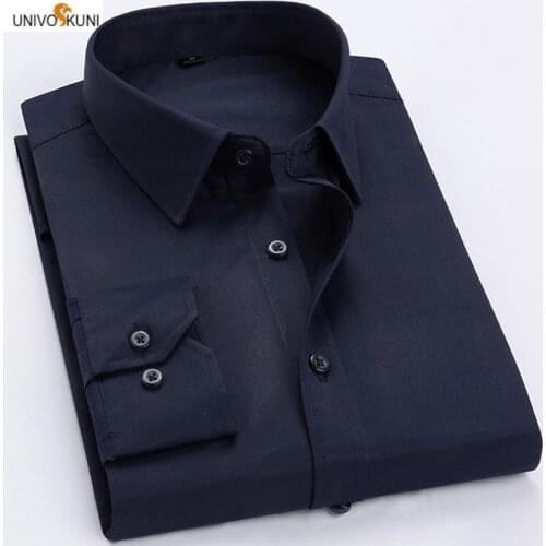 UNIVOS KUNI 2019 Men Shirt Soild Color Long-Sleeved Chest Pocket Dress Suits Business Formal Social Casual Big SIze 7XL