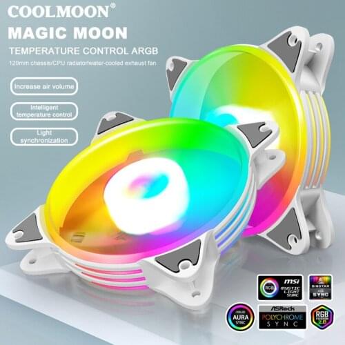 MOYUE PWM Intelligent Temperature Control White Case Fan 12cm 5V Synchronous Water Cooling CPU Radiator ARGB Fan