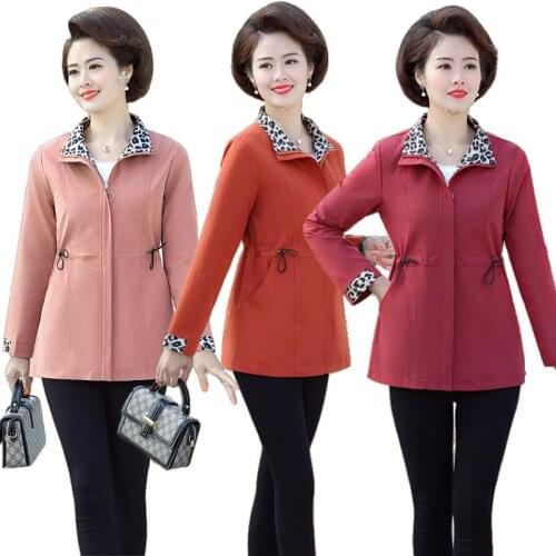 2020 Middle-Aged Women Windbreaker Spring Autumn Jacket Coat Long-Sleeved Zipper Leopard Plus Size Casual Outerwear & Coats
