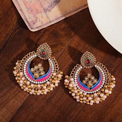 Vintage Ethnic Antique Gold Flower Jhumka Earrings Palace Dripping Oil Earrings Orecchini Donna Vintage Pearl Palace Earring