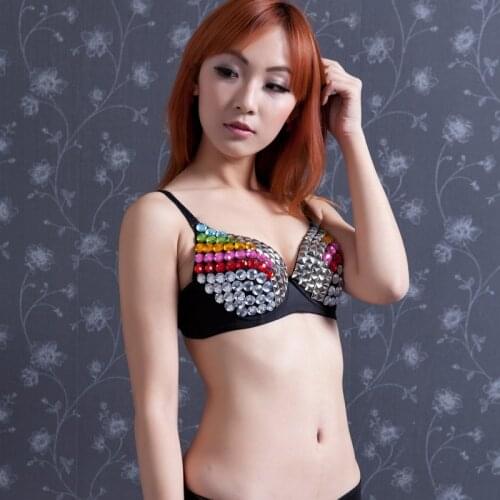 Rivet Rhinestone Women Sexy Bra Bellydance Nightclub Bar DS Dance Bra Pole Dancing Costume Stage Bra Underwear Dancewear
