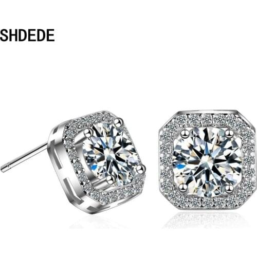 SHDEDE Geometry 925 Sterling Silver Stud Earrings Women Embellished With Crystals From Swarovski Party Fashion Jewelry -X817