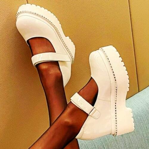 Mary Janes Women Bright Leather Ankle Boots Platform Shoes Pumps High Heels Oxfords Creepers Buckle Shoes 35 36 37 38 39 40