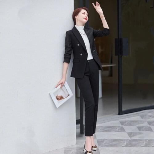 Womens suit 2021 autumn striped fashion new interview long-sleeved suit jacket office ladies business overalls