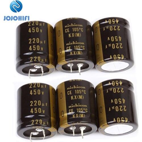 1pcs-6pcs Nichicon KX 220UF 450V 35x35mm Pitch 10mm 450V/220uf Audio Electrolytic Capacitors w/Gold-plated Copper Feet