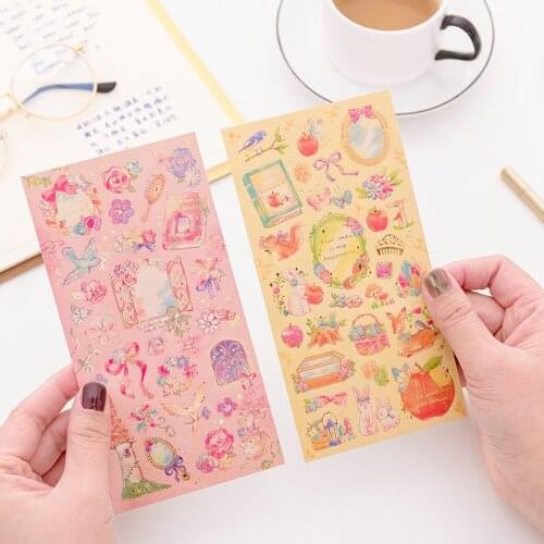 1pcs Sticker Handbook Material Decorative Hot Stamping Sticker Romantic Dream Aesthetic Fairy Tale World Princess Flower