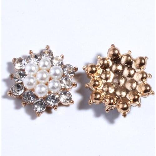 10pcs/lot 17mm Fashion Crystal Rhinestone Pearl Embellishments Buttons DIY Handmade Materials Children Headband Accessories
