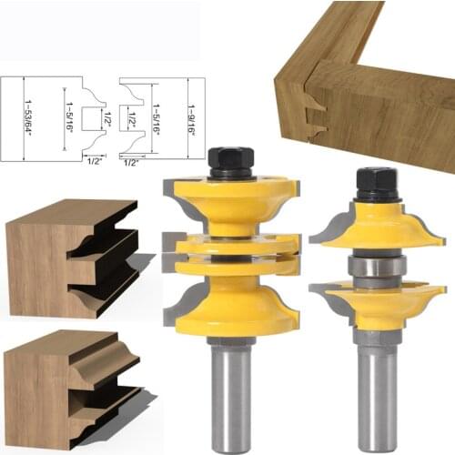 2Pcs 12mm 1/2" Shank Adjustable Solid Wood Door Frame Knife Cutter Router Bit Matched MIlling Cutter Set for Woodworking Machine