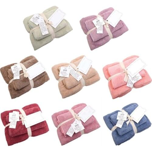 2Pcs Coral Velvet Microfiber Water Absorbent Bath Towel Set Solid Color Quick Dry Luxurious Face Hand Blanket Gifts