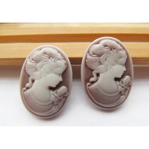 20pcs 18mmx25mm Brown Oval Flatback Resin Beauty Head Lady Cameo Charm Finding,Phone Decoration Kit,DIY Accessory Jewellry