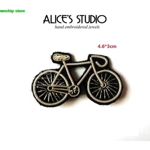 2017 DIY New High quality 3D Hand embroidered badges Silver bike Armband applique for Coat Trousers Bag Brooch