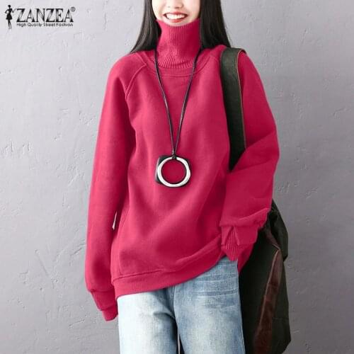 2021 Fashion Solid Turtleneck Jumpers ZANZEA Fashion Patchwork Loose Pullovers Lady Chic Oversize Sweater Womens Casual Sweaters