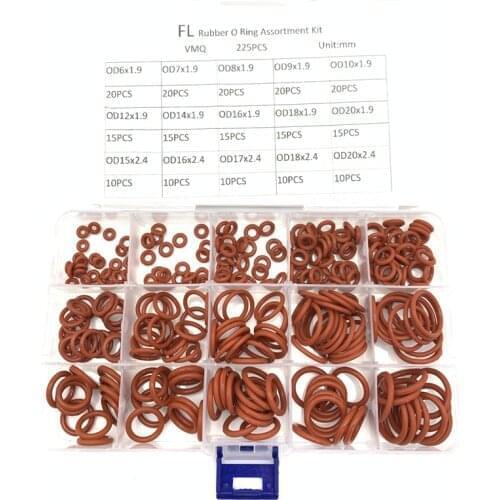 225pcs Thickness 1.9/2.4mm Red Ring Silicone O Ring Seal Silicon Sealing O-rings VMQ Washer oring set Assortment Kit Set O Ring
