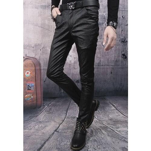 28-33 ! New Winter Leather Pants Male Singer Hairstylist Nightclub Performances Slim Fashion Pu Leather Pants Trousers