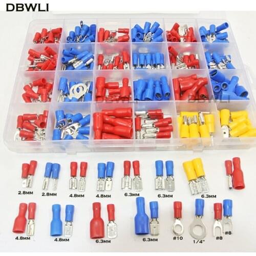 320Pc Assorted Full Insulated Electrical Wire Terminals Crimp Connector Spade Butt Ring Fork Set #8 #10 1/4 2.8mm 4.8mm 6.3mm