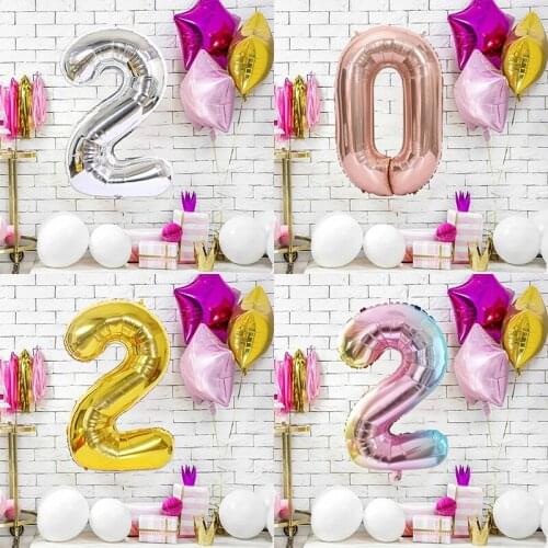 4pcs/lot 40inch 2022 Happy New Year Silver Number Foil Balloons Rainbow Globos 2022 Graduation Christmas Event Party Decorations
