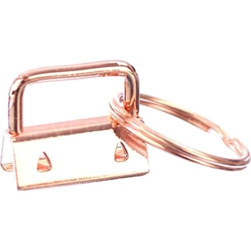 50Pcs Key 25mm Fobs Hardware with Keyrings Key Chains for Wrist Key Lanyard Clips Metal Ribbon End Cap Keyfobs