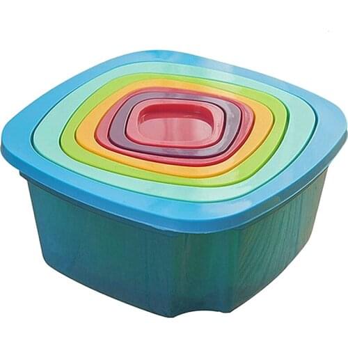 7PCS Food Container Plastic Fresh-Keeping Box Fridge Multi Capacity Crisper Rainbow Food Storage Box Kitchen Storag
