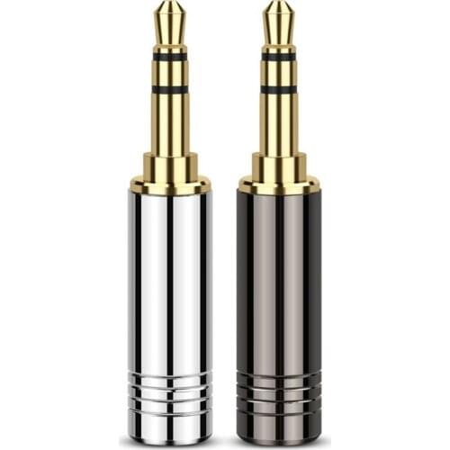 3.5 Jack Audio Adapter 3 Pole Stereo Conector Aluminum Alloy 3.5mm Earphone Plug HiFi Headset Plugs 6.0mm Wire Hole Black Silver