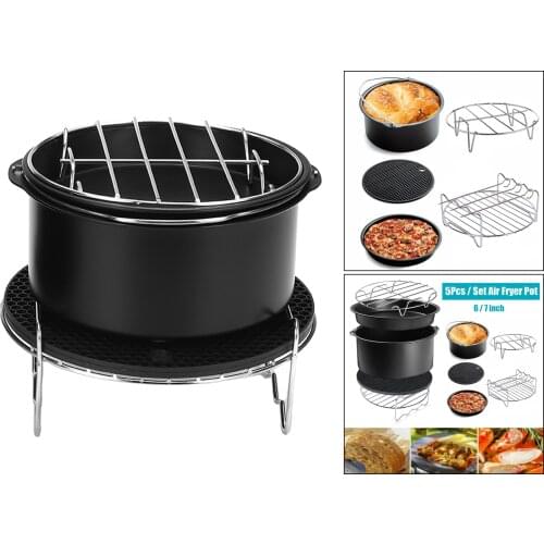 Air Fryer Accessories Fit all 3.2QT - 5.8QT Hot Air Fryer with 6Inch Cake Barrel,Pizza Pan,Cupcake Pan,Oven Mitts, Skewer Rack