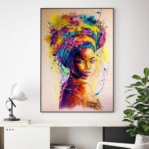 Africa Colorful Women Canvas Painting Abstract Girl Posters and Prints Wall Art Pictures Portrait for Living Room Decoration