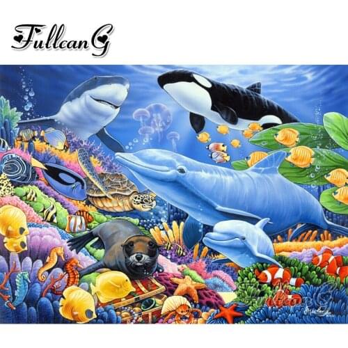 FULLCANG diy 5d diamond mosaic tropical shark diamond painting full square round diamond embroidery animals decoration FC2181