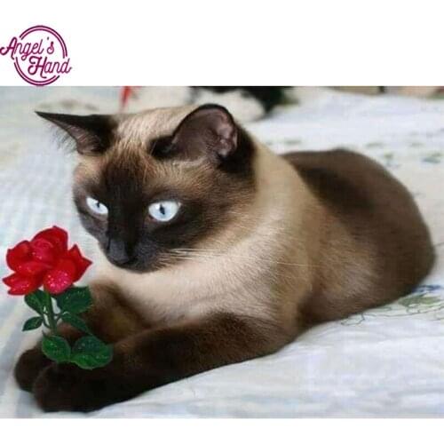 5D DIY Diamond Painting ,Modern Embroidery Full square Diamond cat rose Cross Stitch Rhinestone Mosaic Painting Home Decor