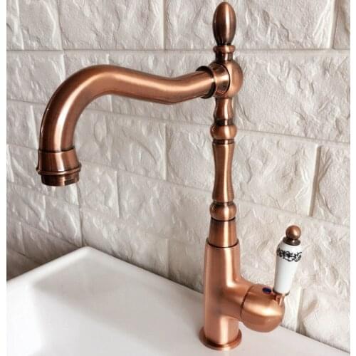 Antique Red Copper Brass Bathroom Kitchen Basin Sink Faucet Mixer Tap Swivel Spout Single Handle One Hole Deck Mounted mnf421