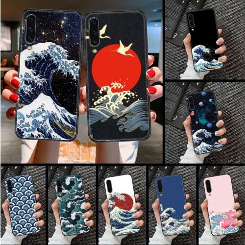 Art Japan Aesthetics Waves Phone case For Samsung Galaxy A 3 5 7 8 10 20 21 30 40 50 51 70 71 E S 2016 2018 4G black fashion