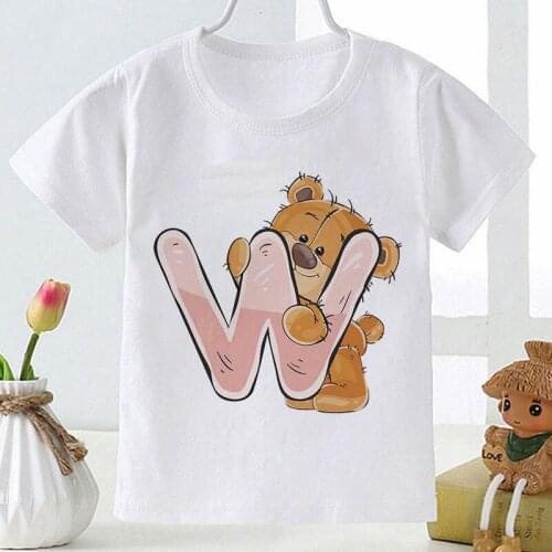 Kids T-Shirts Last Name Letter Cartoon Bear Graphic T-Shirt Boys Girls Birthday Gift Summer Toddler Infant Child Tops T Shirts